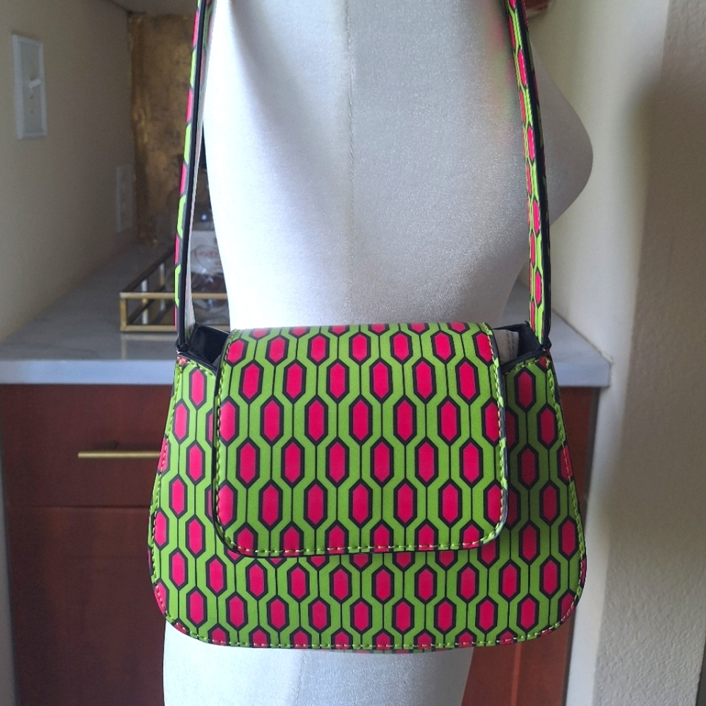 Geometric Patterned Green and Pink Women's Bag - ASOS